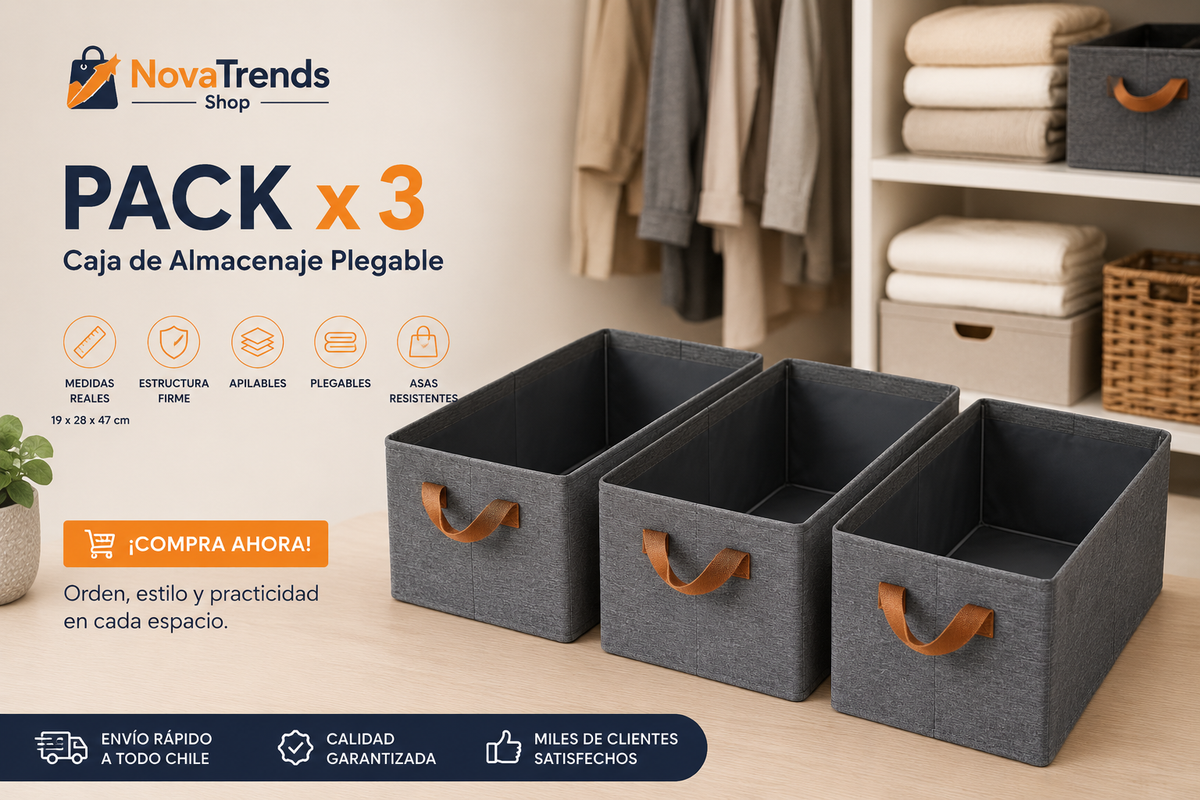 Canastas Organizadoras Plegables con Asas Pack de 3 o Pack de 6