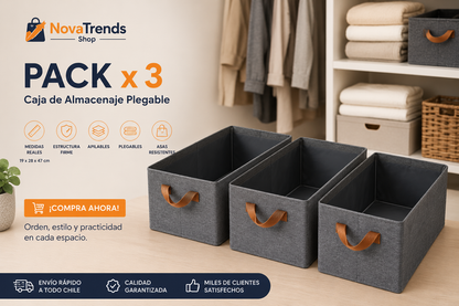 Canastas Organizadoras Plegables con Asas Pack de 3 o Pack de 6