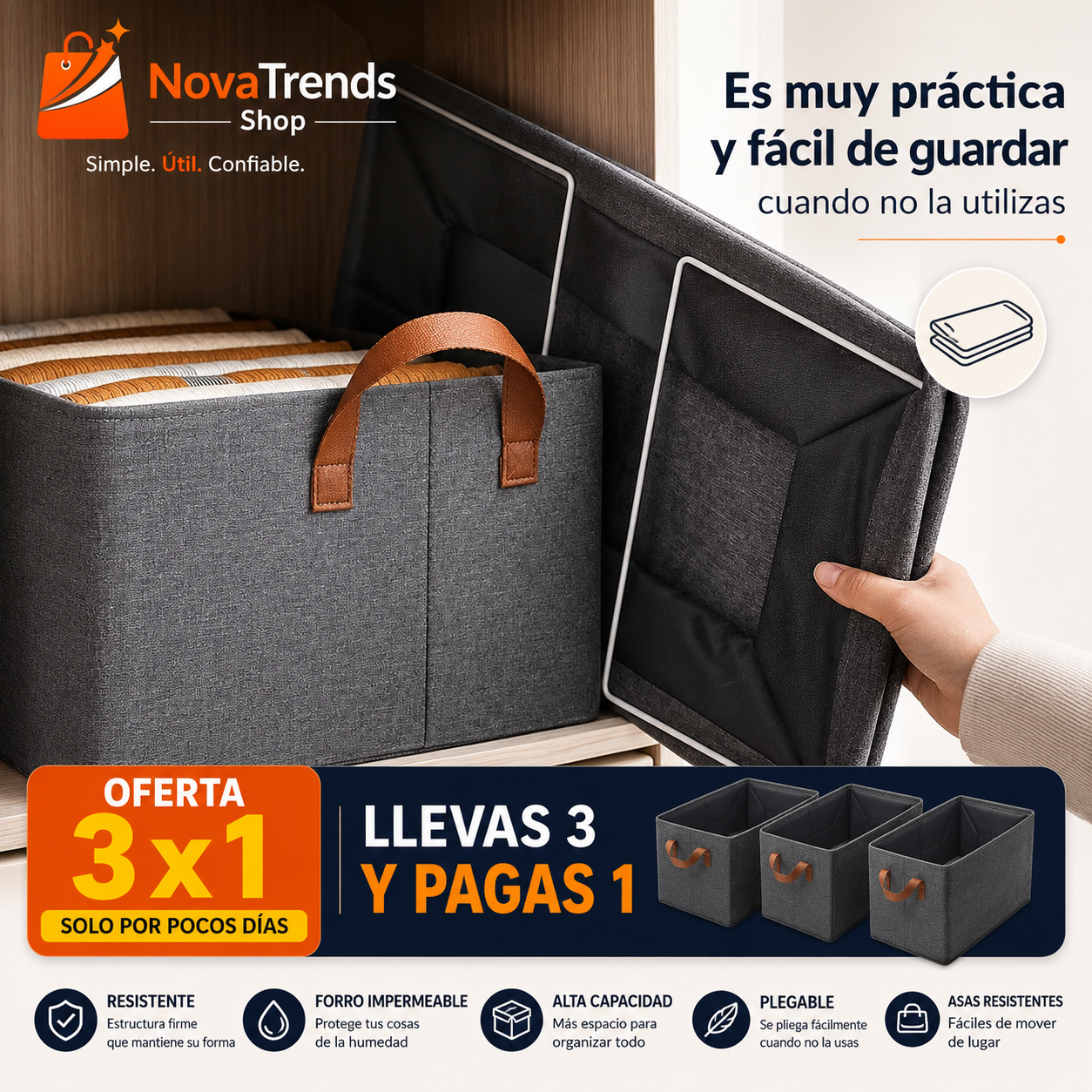 Canasta Organizadora Plegable Multiuso 3x1 unidades