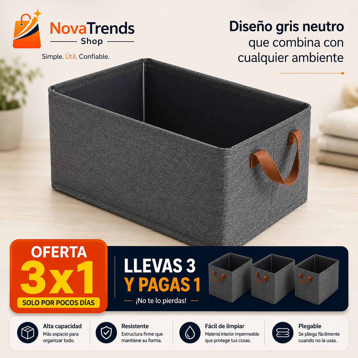 Canasta Organizadora Plegable Multiuso 3x1 unidades