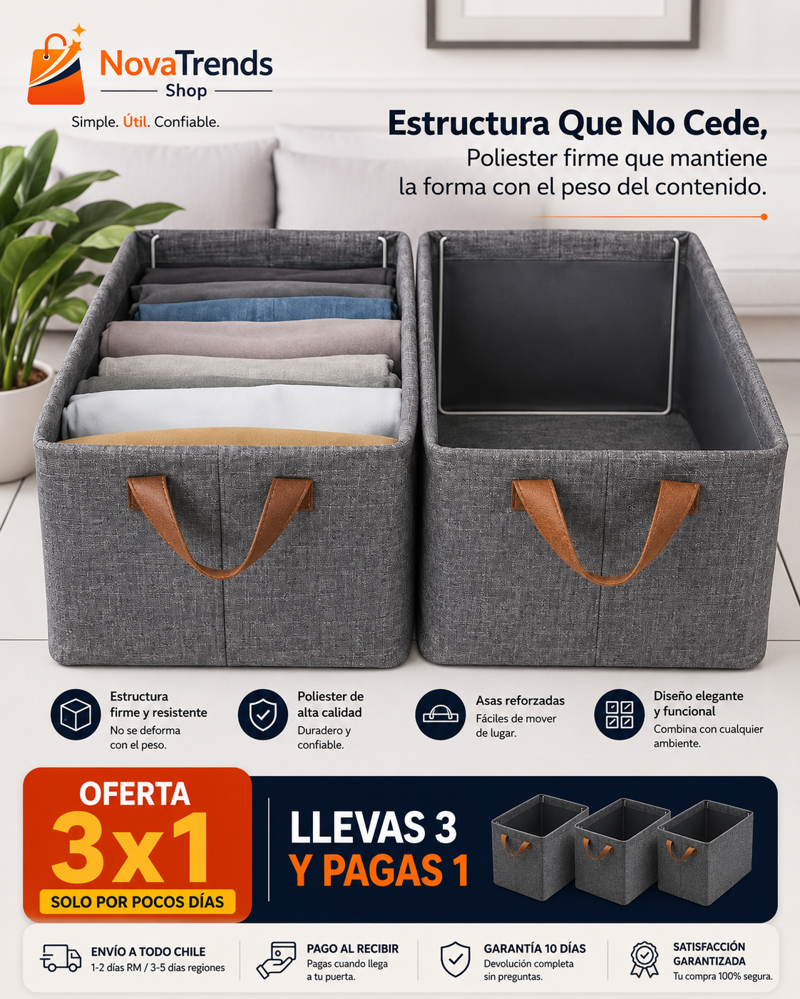 Canasta Organizadora Plegable Multiuso 3x1 unidades