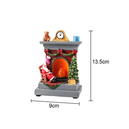 Adornos navideños brillantes, Papá Noel, muñeco de nieve, chimenea, luz LED nocturna de resina, decoración navideña, juguetes navideños para niños, regalo