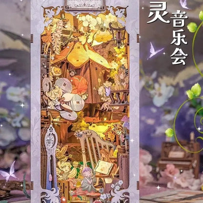 Sujetalibros de flor de cerezo, casas de muñecas japonesas, juguetes, estantería, bricolaje, rincón de libros de madera, Kits de inserción, regalos en miniatura, decoración del hogar