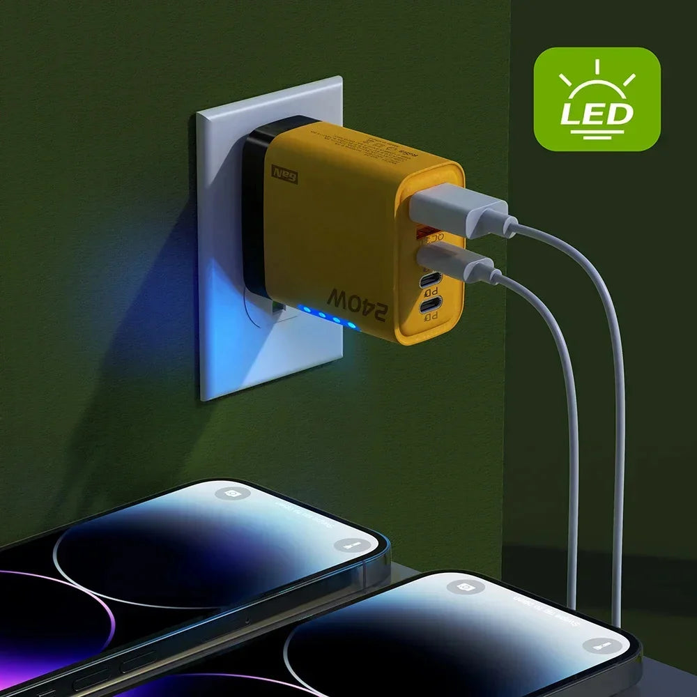 Cargador Rápido Multipuerto de 240 W con 5 Puertos USB C PD QC3.0 para iPhone, Samsung, Huawei, Xiaomi, Laptop, Tablet, Adaptador de Carga Rápida