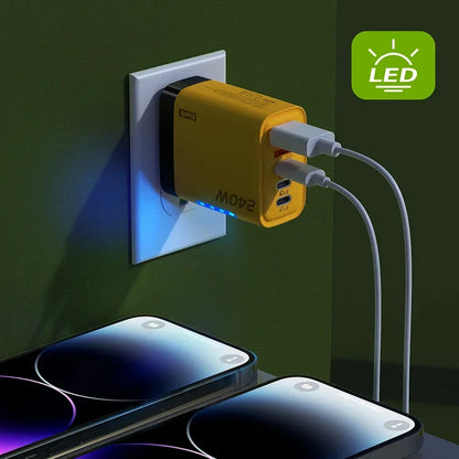 Cargador Rápido Multipuerto de 240 W con 5 Puertos USB C PD QC3.0 para iPhone, Samsung, Huawei, Xiaomi, Laptop, Tablet, Adaptador de Carga Rápida