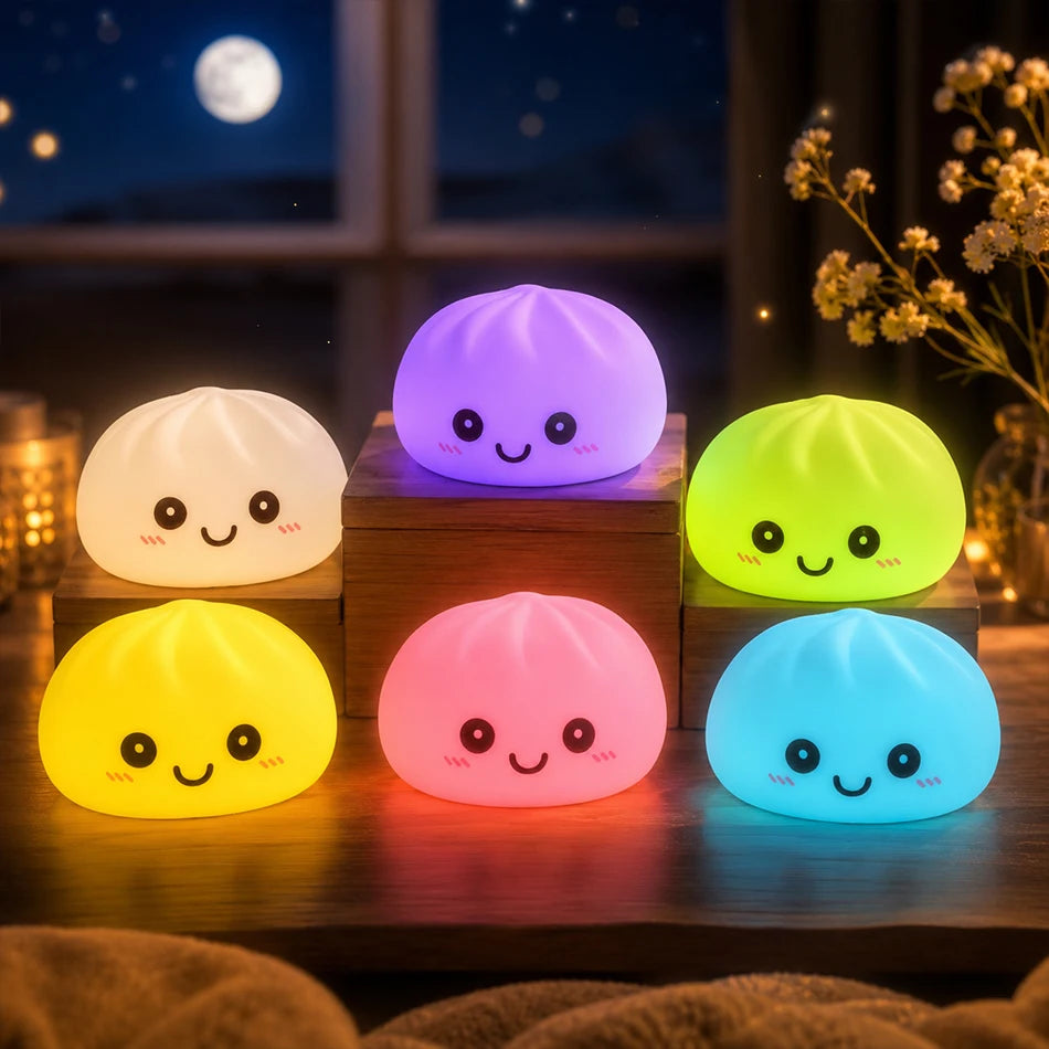 Nuevas luces nocturnas de dumplings 2027, adorno de escritorio de dumplings luminosos, linda caja de vaporera de dumplings luminosa, luces de dumplings kawaii, regalos