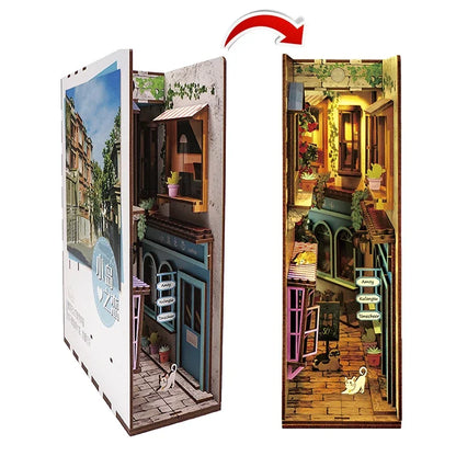 Sujetalibros de flor de cerezo, casas de muñecas japonesas, juguetes, estantería, bricolaje, rincón de libros de madera, Kits de inserción, regalos en miniatura, decoración del hogar