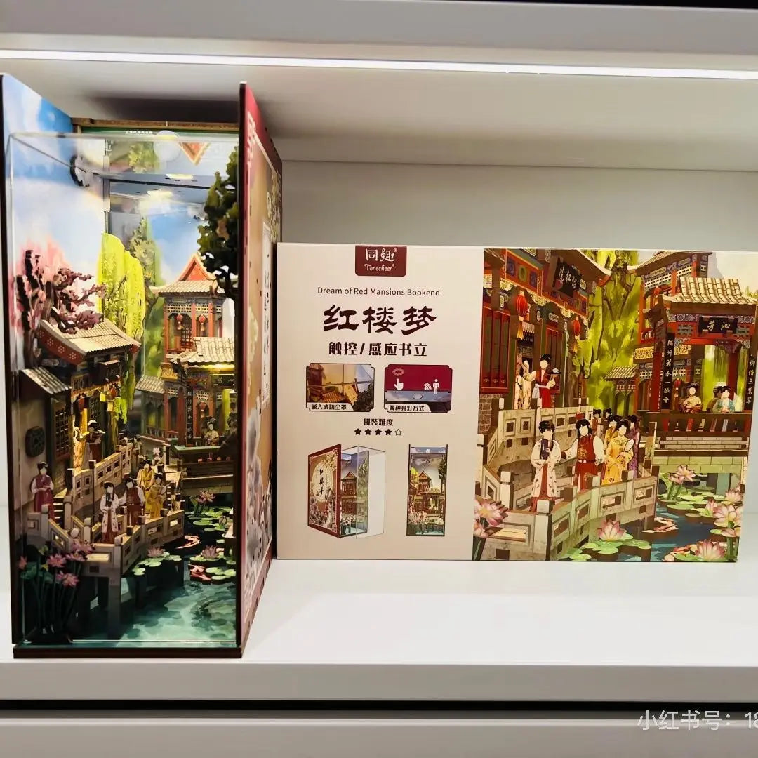 Sujetalibros de flor de cerezo, casas de muñecas japonesas, juguetes, estantería, bricolaje, rincón de libros de madera, Kits de inserción, regalos en miniatura, decoración del hogar