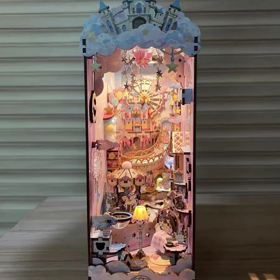 Sujetalibros de flor de cerezo, casas de muñecas japonesas, juguetes, estantería, bricolaje, rincón de libros de madera, Kits de inserción, regalos en miniatura, decoración del hogar