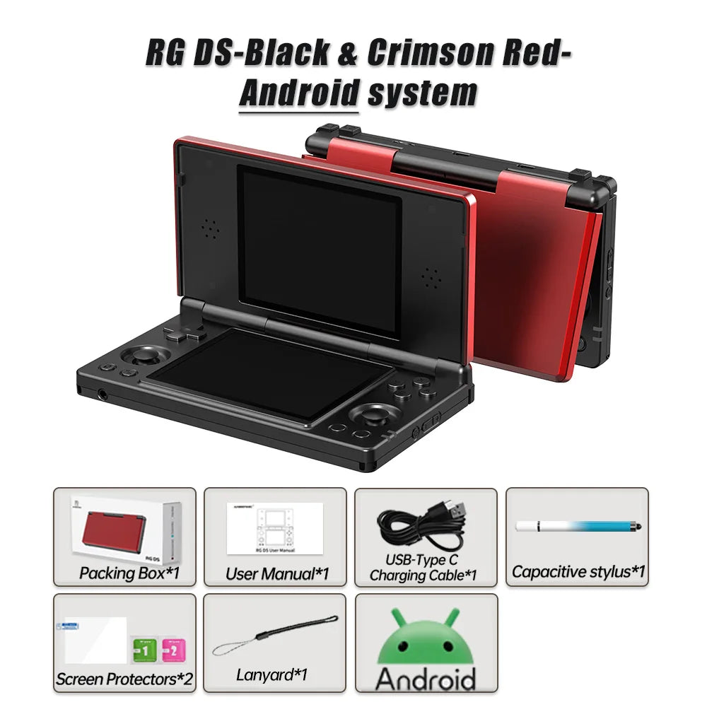 Consola de videojuegos retro Anbernic RG DS con pantalla táctil dual IPS de 4 pulgadas, Android 14, reproductor de juegos plegable RGDS, ideal para regalo de Navidad.