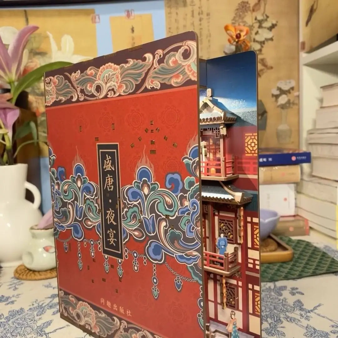 Sujetalibros de flor de cerezo, casas de muñecas japonesas, juguetes, estantería, bricolaje, rincón de libros de madera, Kits de inserción, regalos en miniatura, decoración del hogar