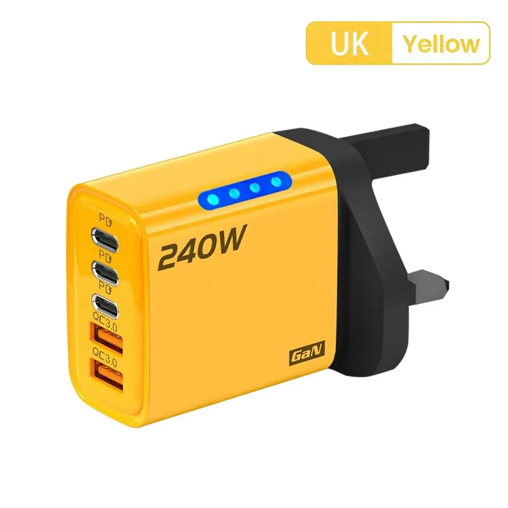 Cargador Rápido Multipuerto de 240 W con 5 Puertos USB C PD QC3.0 para iPhone, Samsung, Huawei, Xiaomi, Laptop, Tablet, Adaptador de Carga Rápida