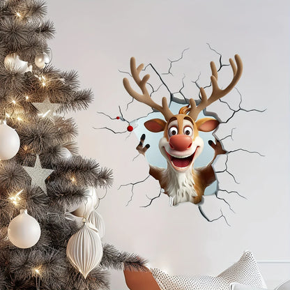Calcomanía de pared rompe de renos 3D, pegatinas de vinilo de pared navideñas, decoración navideña extraíble para el hogar y los espacios vivos