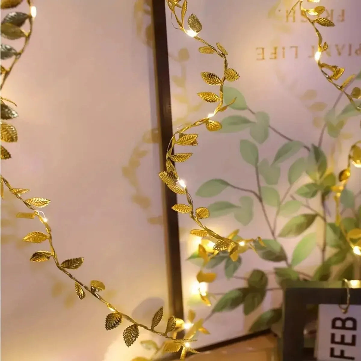 Guirnalda de luces Led de alambre de cobre con batería, 20Led, hojas pequeñas doradas, decoración de Navidad, bricolaje, boda, fiesta en casa, 2M, 1 unidad