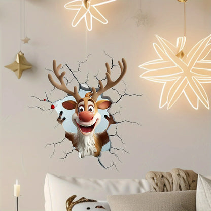 Calcomanía de pared rompe de renos 3D, pegatinas de vinilo de pared navideñas, decoración navideña extraíble para el hogar y los espacios vivos