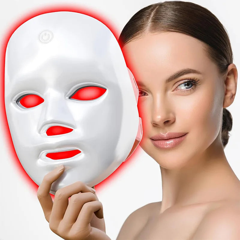 Máscara Facial de Terapia de Luz LED de 7 Colores HTMCK |   Mascarilla de Fototerapia Casera, Renovación de la Piel, Tratamiento del Acné y Cuidado Antiarrugas