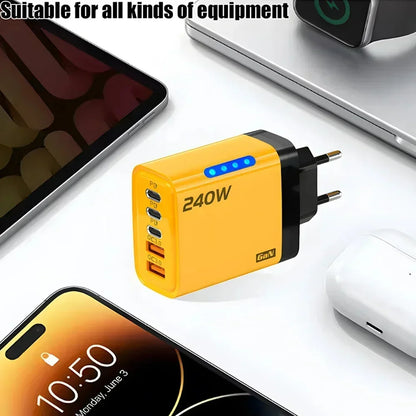 Cargador Rápido Multipuerto de 240 W con 5 Puertos USB C PD QC3.0 para iPhone, Samsung, Huawei, Xiaomi, Laptop, Tablet, Adaptador de Carga Rápida