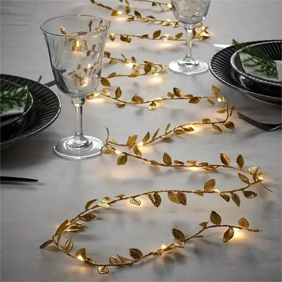 Guirnalda de luces Led de alambre de cobre con batería, 20Led, hojas pequeñas doradas, decoración de Navidad, bricolaje, boda, fiesta en casa, 2M, 1 unidad