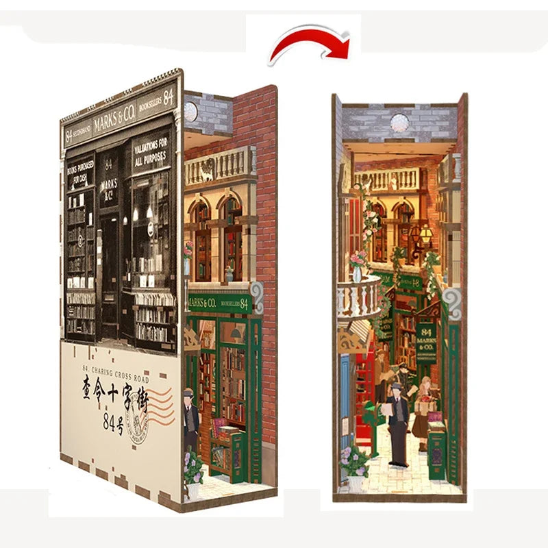 Sujetalibros de flor de cerezo, casas de muñecas japonesas, juguetes, estantería, bricolaje, rincón de libros de madera, Kits de inserción, regalos en miniatura, decoración del hogar