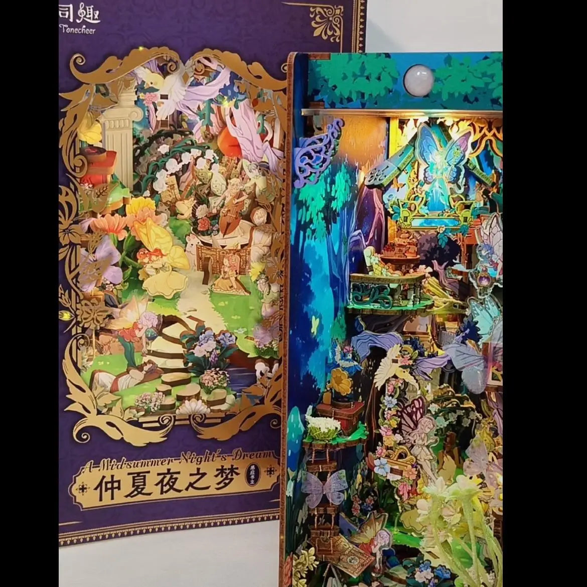 Sujetalibros de flor de cerezo, casas de muñecas japonesas, juguetes, estantería, bricolaje, rincón de libros de madera, Kits de inserción, regalos en miniatura, decoración del hogar