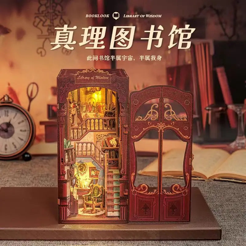 Sujetalibros de flor de cerezo, casas de muñecas japonesas, juguetes, estantería, bricolaje, rincón de libros de madera, Kits de inserción, regalos en miniatura, decoración del hogar