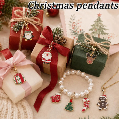 100/2 Piezas de Llaveros con Temática Navideña Mixta, Colgantes con Clip para Manualidades de Navidad, para Hacer Collares, Pendientes, Pulseras y Joyería Hecha a Mano