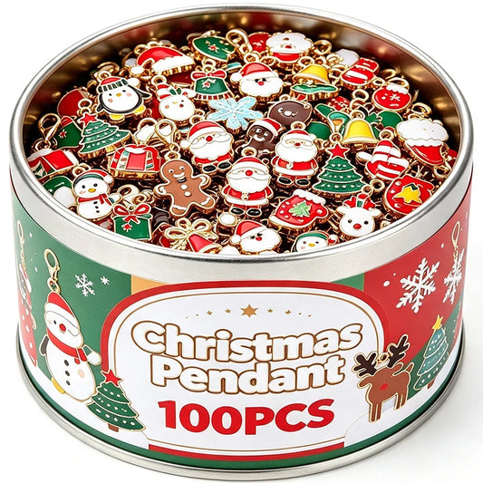 100/2 Piezas de Llaveros con Temática Navideña Mixta, Colgantes con Clip para Manualidades de Navidad, para Hacer Collares, Pendientes, Pulseras y Joyería Hecha a Mano
