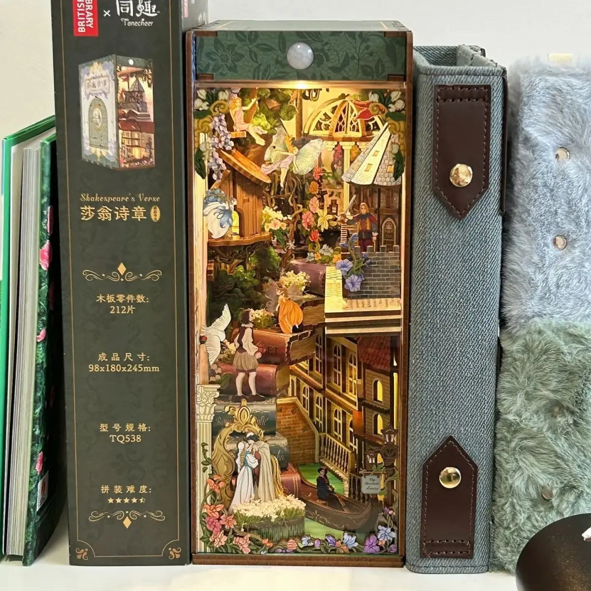 Sujetalibros de flor de cerezo, casas de muñecas japonesas, juguetes, estantería, bricolaje, rincón de libros de madera, Kits de inserción, regalos en miniatura, decoración del hogar