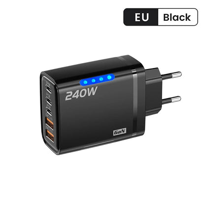 Cargador Rápido Multipuerto de 240 W con 5 Puertos USB C PD QC3.0 para iPhone, Samsung, Huawei, Xiaomi, Laptop, Tablet, Adaptador de Carga Rápida