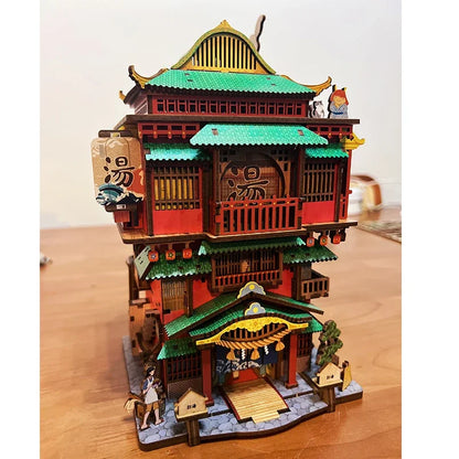 Sujetalibros de flor de cerezo, casas de muñecas japonesas, juguetes, estantería, bricolaje, rincón de libros de madera, Kits de inserción, regalos en miniatura, decoración del hogar