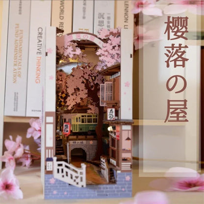 Sujetalibros de flor de cerezo, casas de muñecas japonesas, juguetes, estantería, bricolaje, rincón de libros de madera, Kits de inserción, regalos en miniatura, decoración del hogar