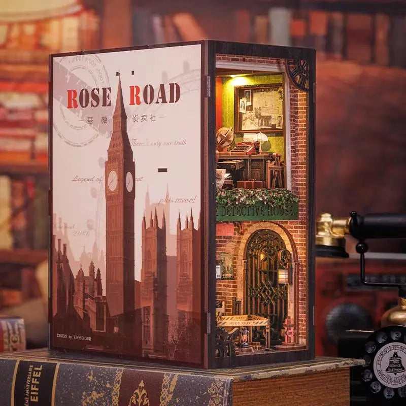 Sujetalibros de flor de cerezo, casas de muñecas japonesas, juguetes, estantería, bricolaje, rincón de libros de madera, Kits de inserción, regalos en miniatura, decoración del hogar