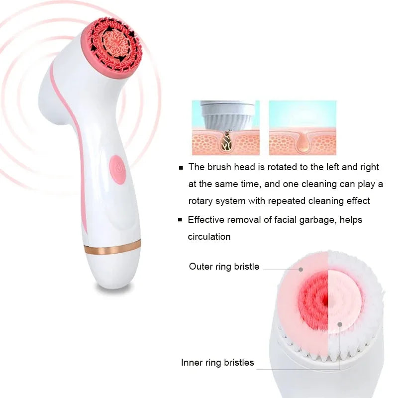 Cepillo de limpieza eléctrico 3 en 1, limpiador Facial ultrasónico, masajeadores faciales, cepillo de limpieza giratorio sónico, herramienta de limpieza profunda Facial