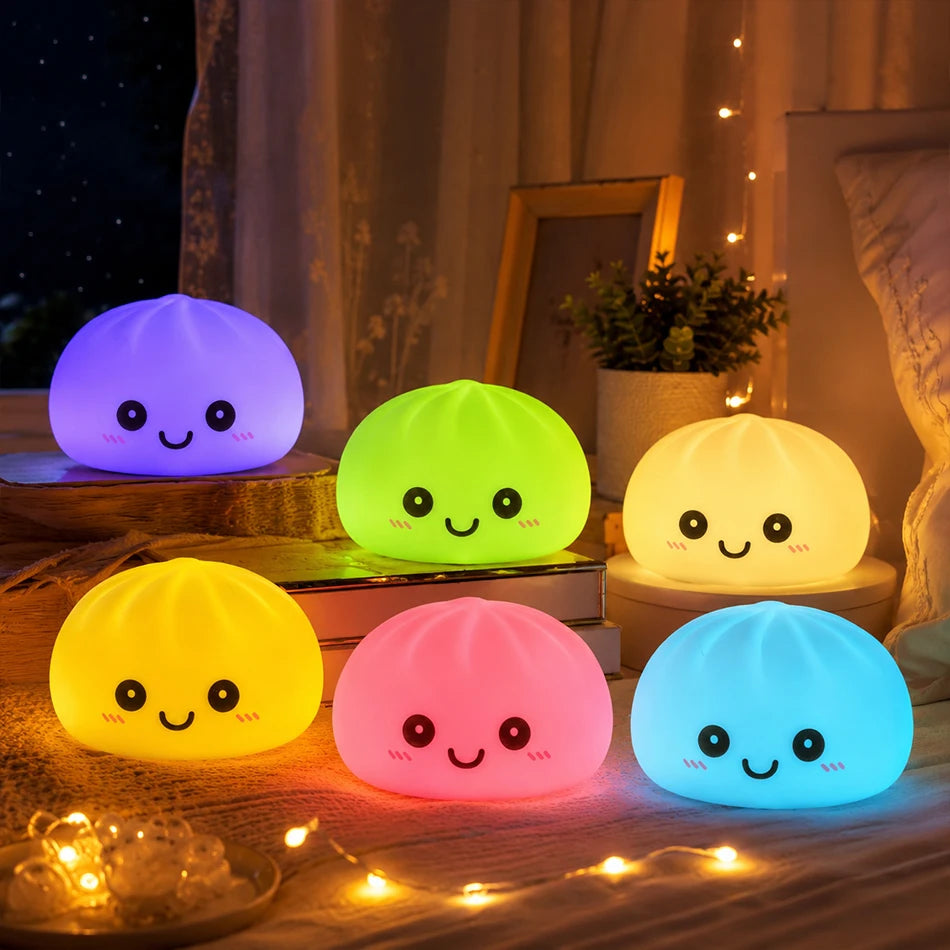 Nuevas luces nocturnas de dumplings 2027, adorno de escritorio de dumplings luminosos, linda caja de vaporera de dumplings luminosa, luces de dumplings kawaii, regalos