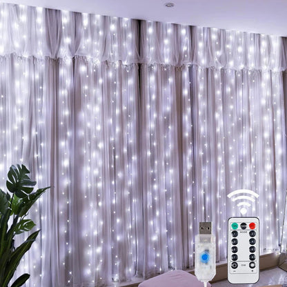 Christmas Lights LED Fairy String Curtain Lights 8 Mode Remote USB Festoon Christmas Decor For Home Holiday New Year Lamp
