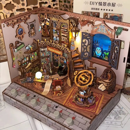 Sujetalibros de flor de cerezo, casas de muñecas japonesas, juguetes, estantería, bricolaje, rincón de libros de madera, Kits de inserción, regalos en miniatura, decoración del hogar