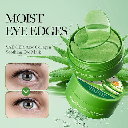 60 piezas de mascarilla de colágeno de aloe vera para ojos, parches hidratantes reafirmantes, brillantes y transparentes, adecuados para toda la piel