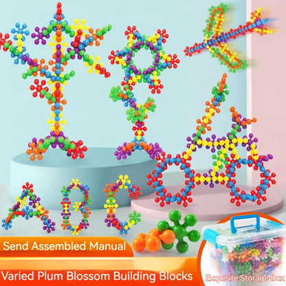 Bloques de construcción de flor de ciruelo de plástico colorido para niños, piezas de copo de nieve ensambladas divertidas, juguetes de educación temprana para iluminación