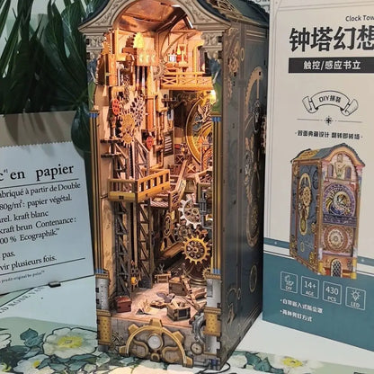 Sujetalibros de flor de cerezo, casas de muñecas japonesas, juguetes, estantería, bricolaje, rincón de libros de madera, Kits de inserción, regalos en miniatura, decoración del hogar