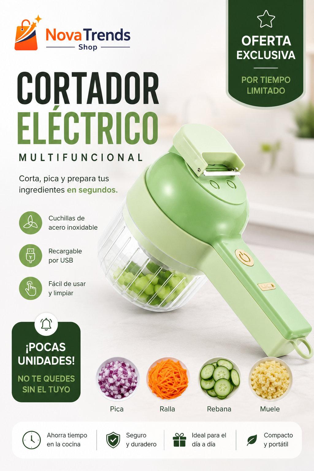 Cortador de Verduras Eléctrico Multifuncional