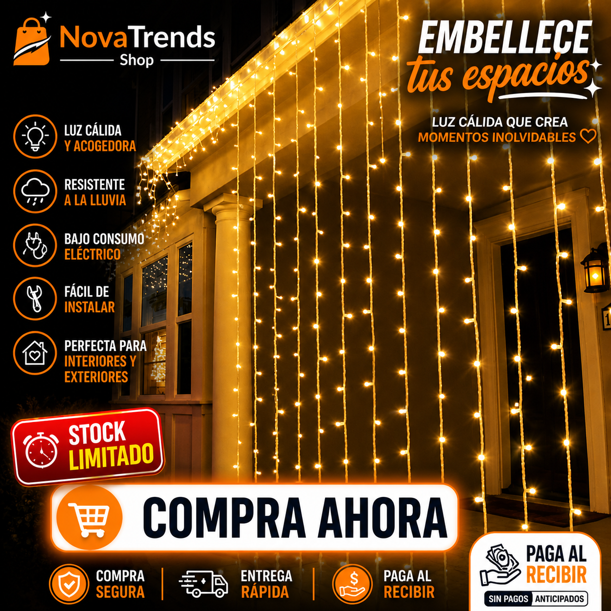 Luces De Cortina Luz Amarillo De 3x2 M