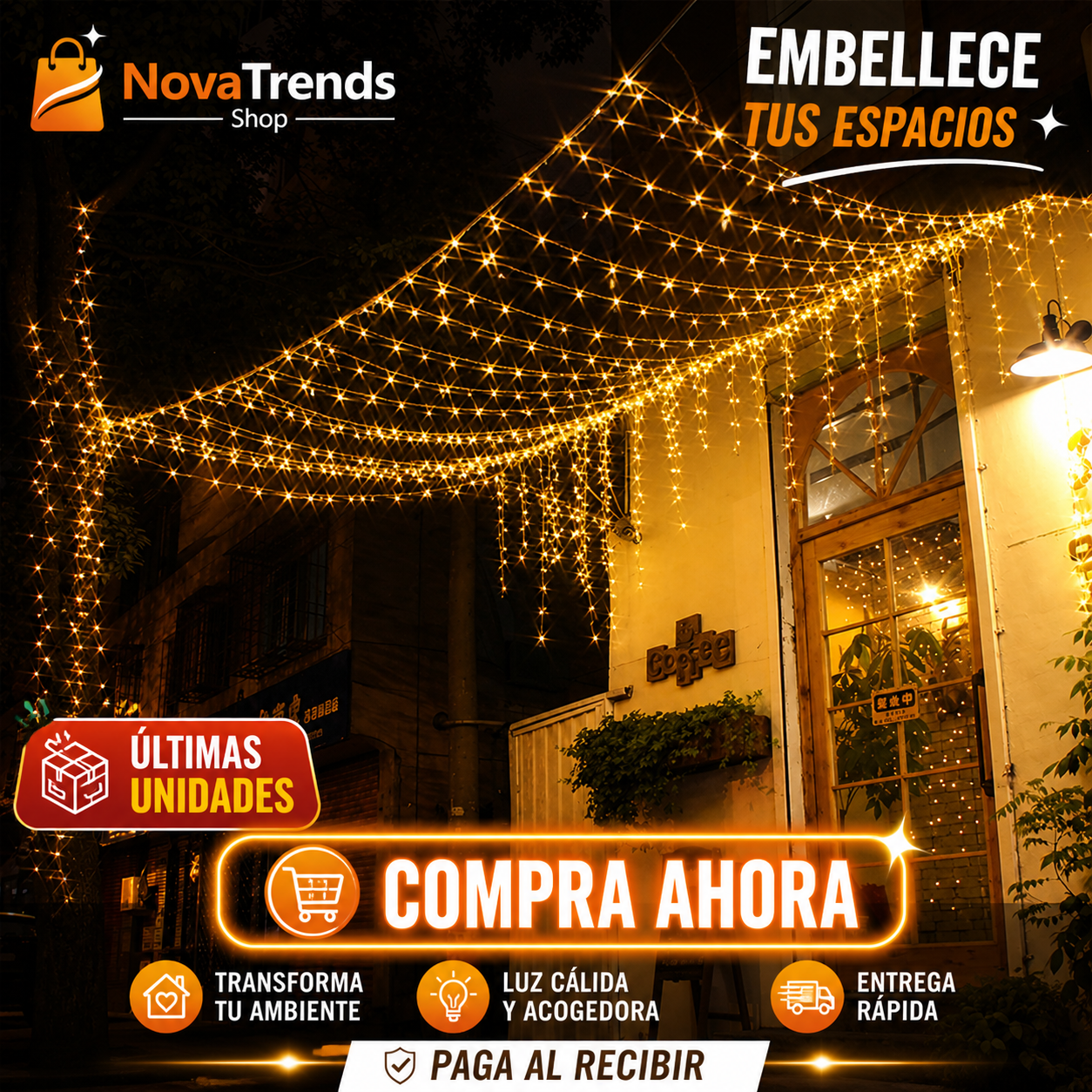 Luces De Cortina Luz Amarillo De 3x2 M